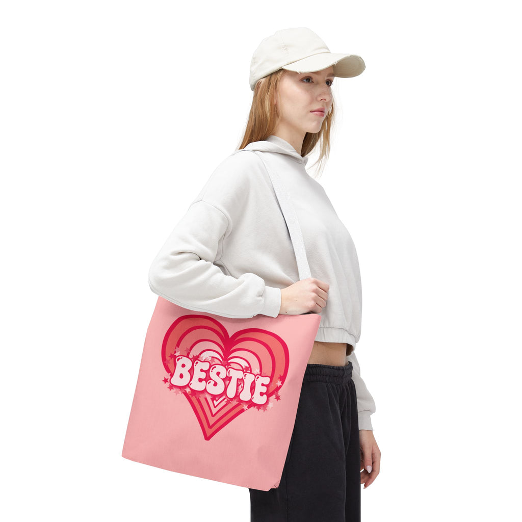 Personalizable Bestie Tote Bag - Strawberry Milk Pink Hearted Tote