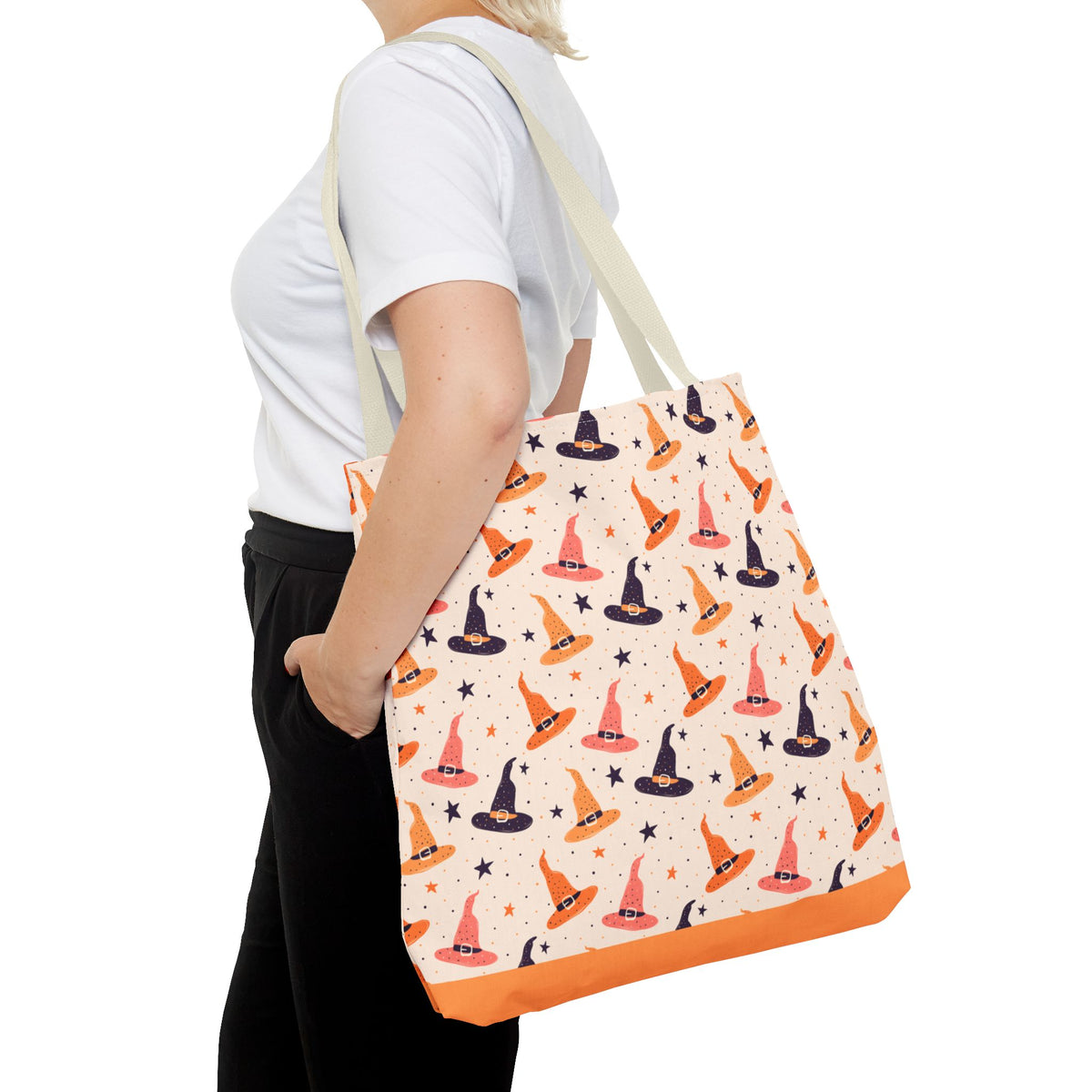 Halloween Witch Hat Tote Bag - Cute All-Over-Print Spooky Pattern