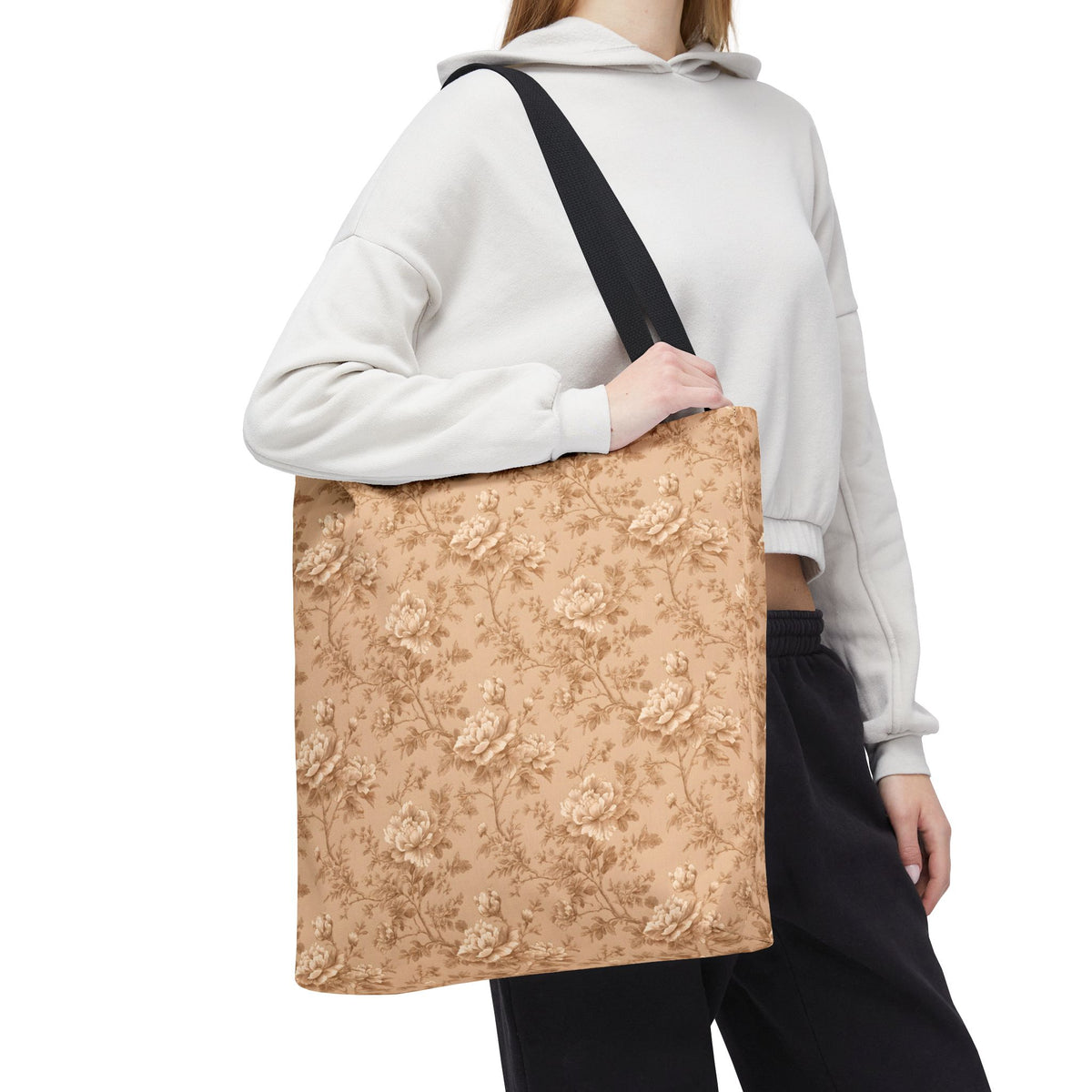 Vintage Sepia Toile Tote Bag – Elegant Rose Patterned Carryall