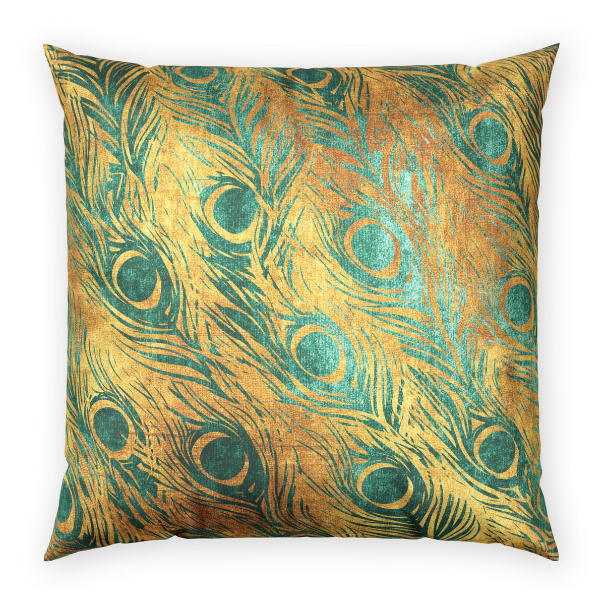 Peacock Feather Throw Pillow- Luxe Velvet Gold and Green Decorative Pillow