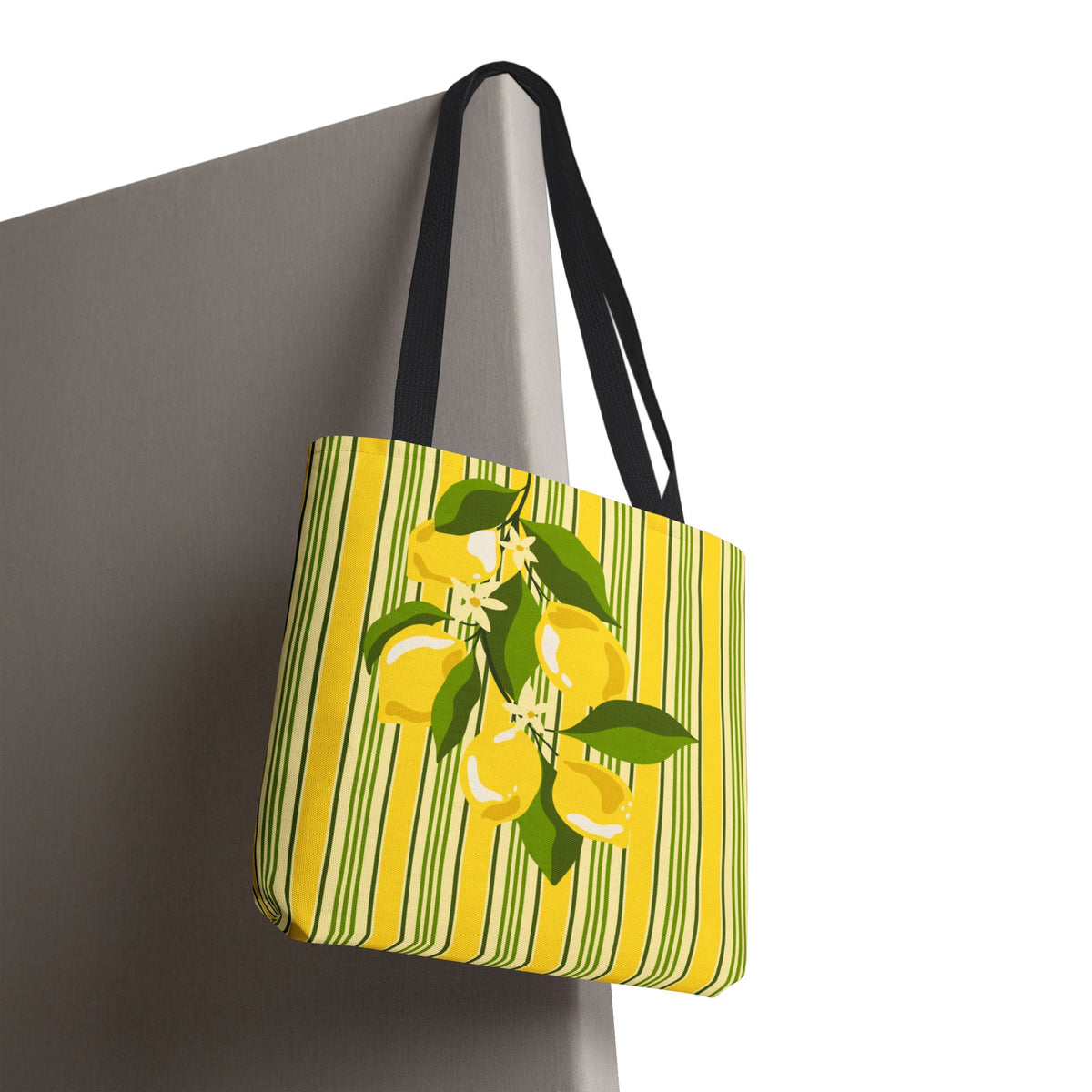 Lemon Stripe Tote Bag - Bright Citrus Summer Market Bag