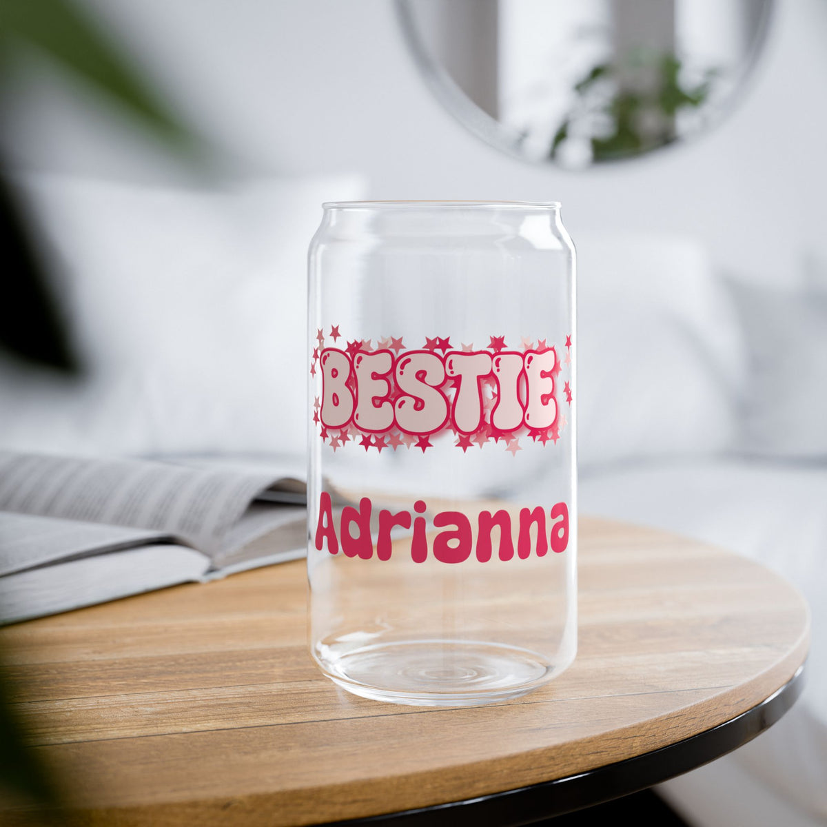 Personalizable Glass Cup - Strawberry Milk Pink Starry Bestie Glass
