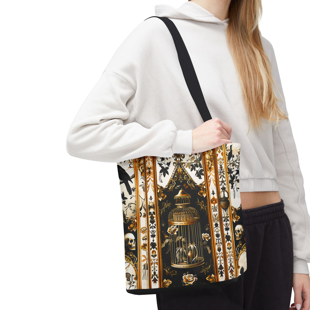 Vintage Gothic Birdcage Tote Bag - Victorian Skull and Floral Pattern Carryall