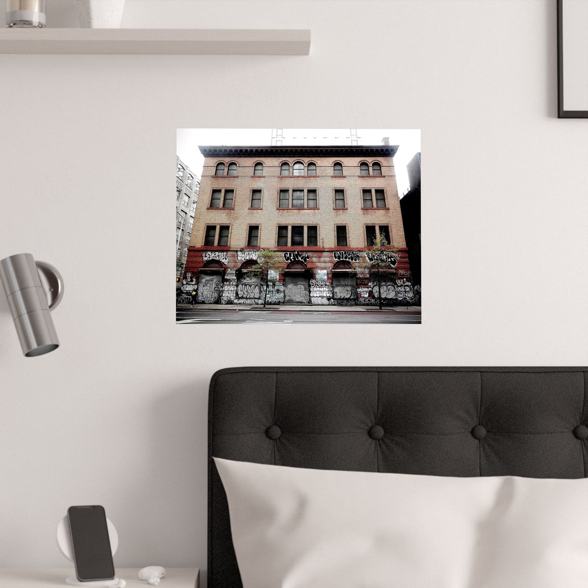 Urban Graffiti Photo Poster - Street Level Tagged Building Satin Poster