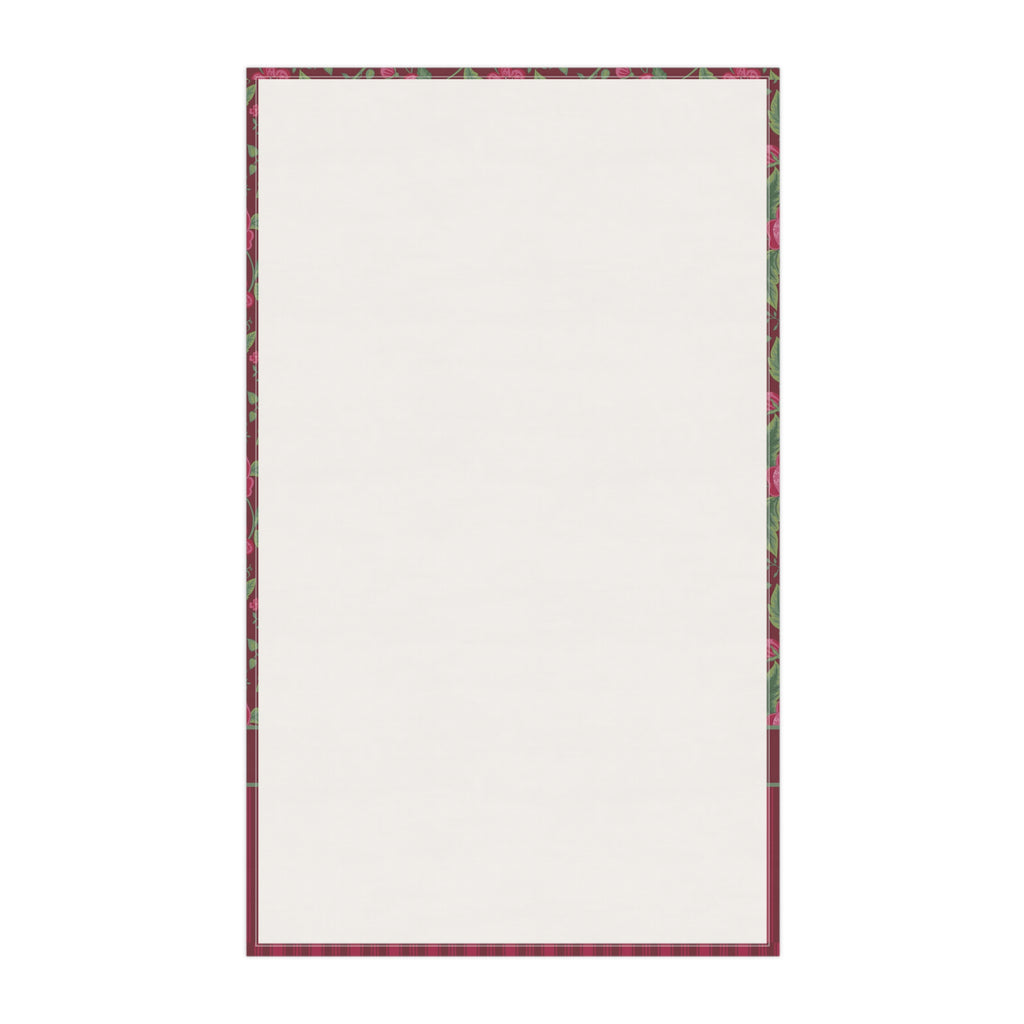 Personalized Vintage Kitchen Towel - Pink and Burgundy Jacobean Floral Striped Tea Towel