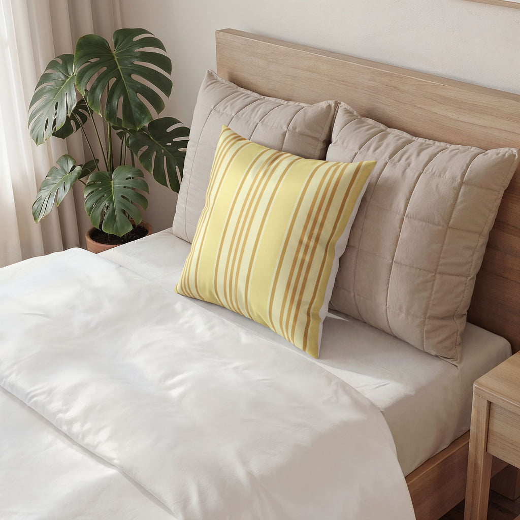 Velvet Ticking Stripe Decorative Pillow - Butter Yellow Throw Pillow