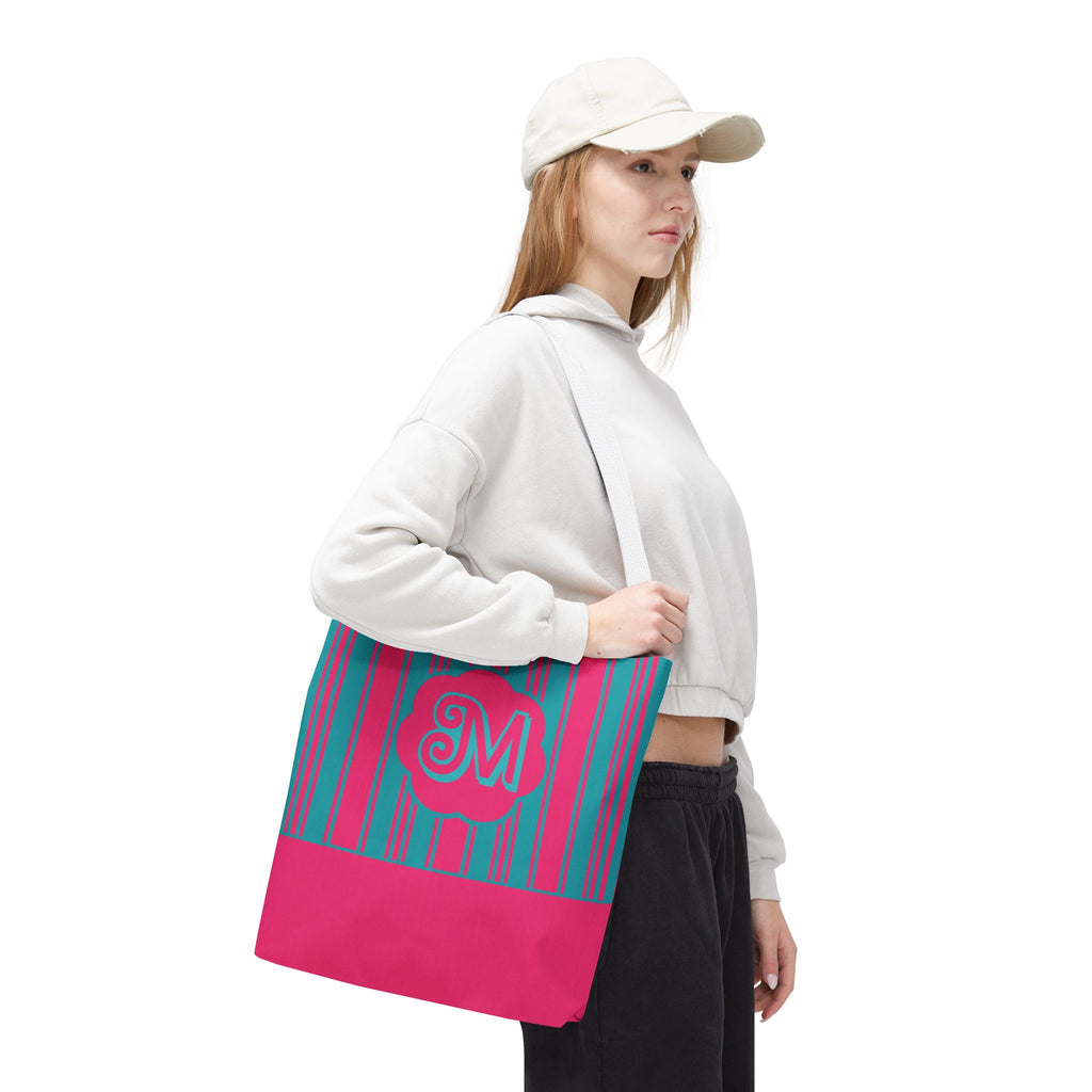 Monogram Pink and Blue Striped Tote Bag — Custom Striped Tote Bag