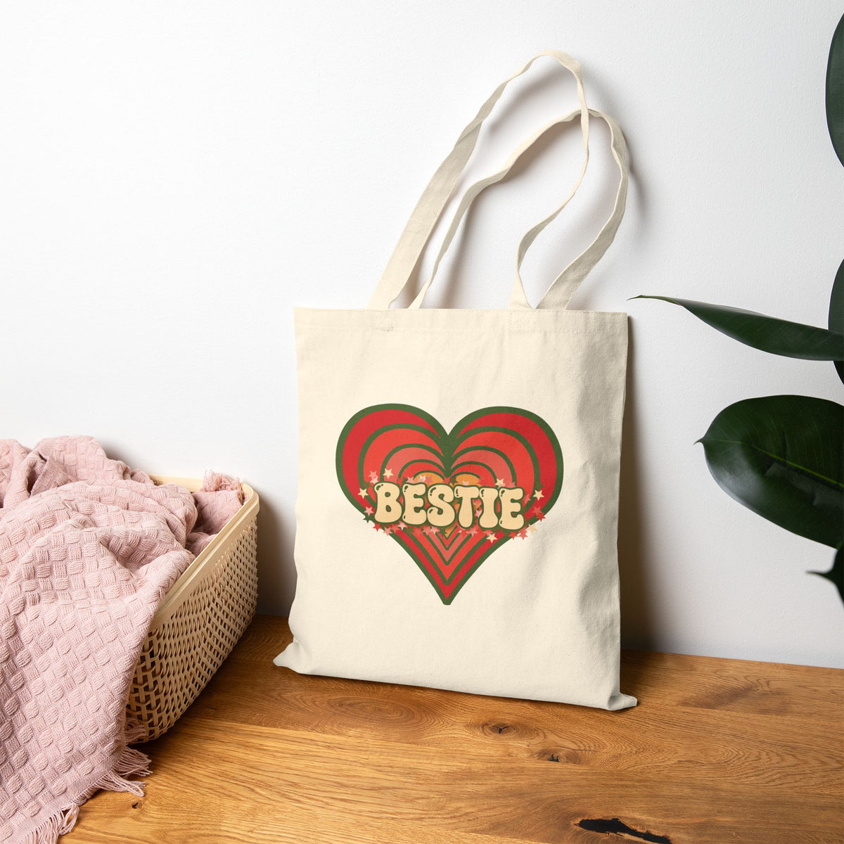 Best Friend Tote Bag - Personalizable Retro Love Bestie Canvas Tote