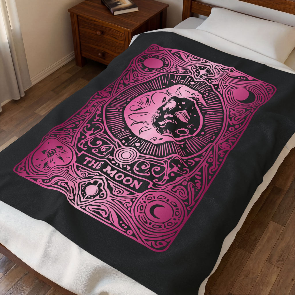 Moon Tarot Velveteen Plush Blanket – Pink Celestial Tarot Design