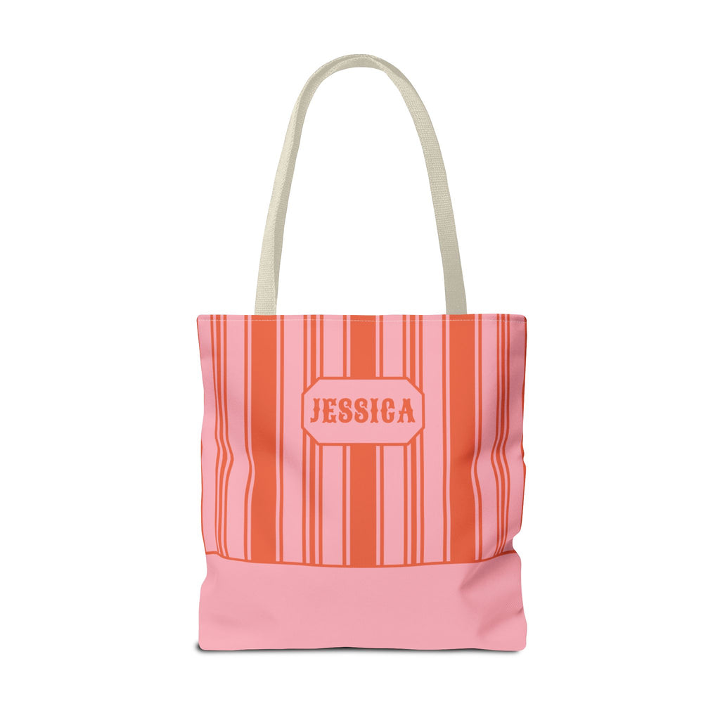 Striped Pink and Orange Tote Bag - Personalizable Bright Beach and Market Tote