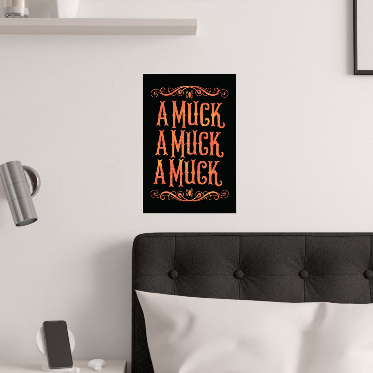 A Muck A Muck A Muck Satin Poster - Orange and Black Halloween Gothic Wall Art