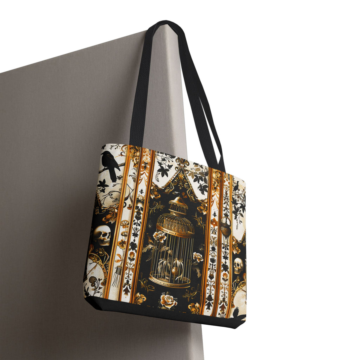 Vintage Gothic Birdcage Tote Bag - Victorian Skull and Floral Pattern Carryall