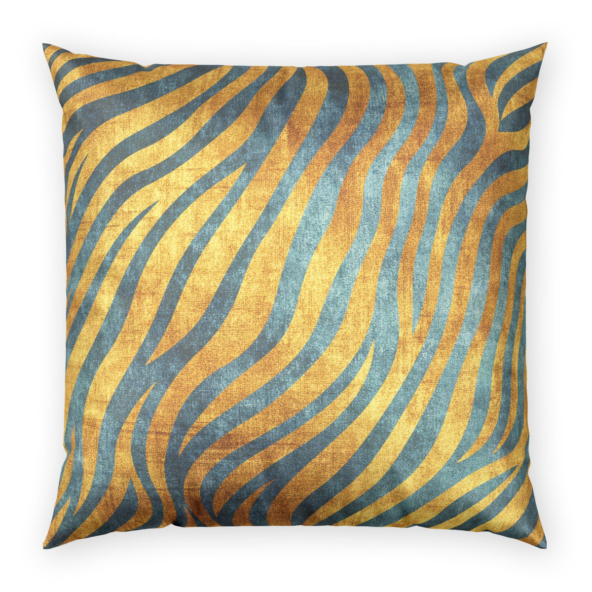 Zebra Velvet Pillow - Gold and Teal Striped Throw Pillow
