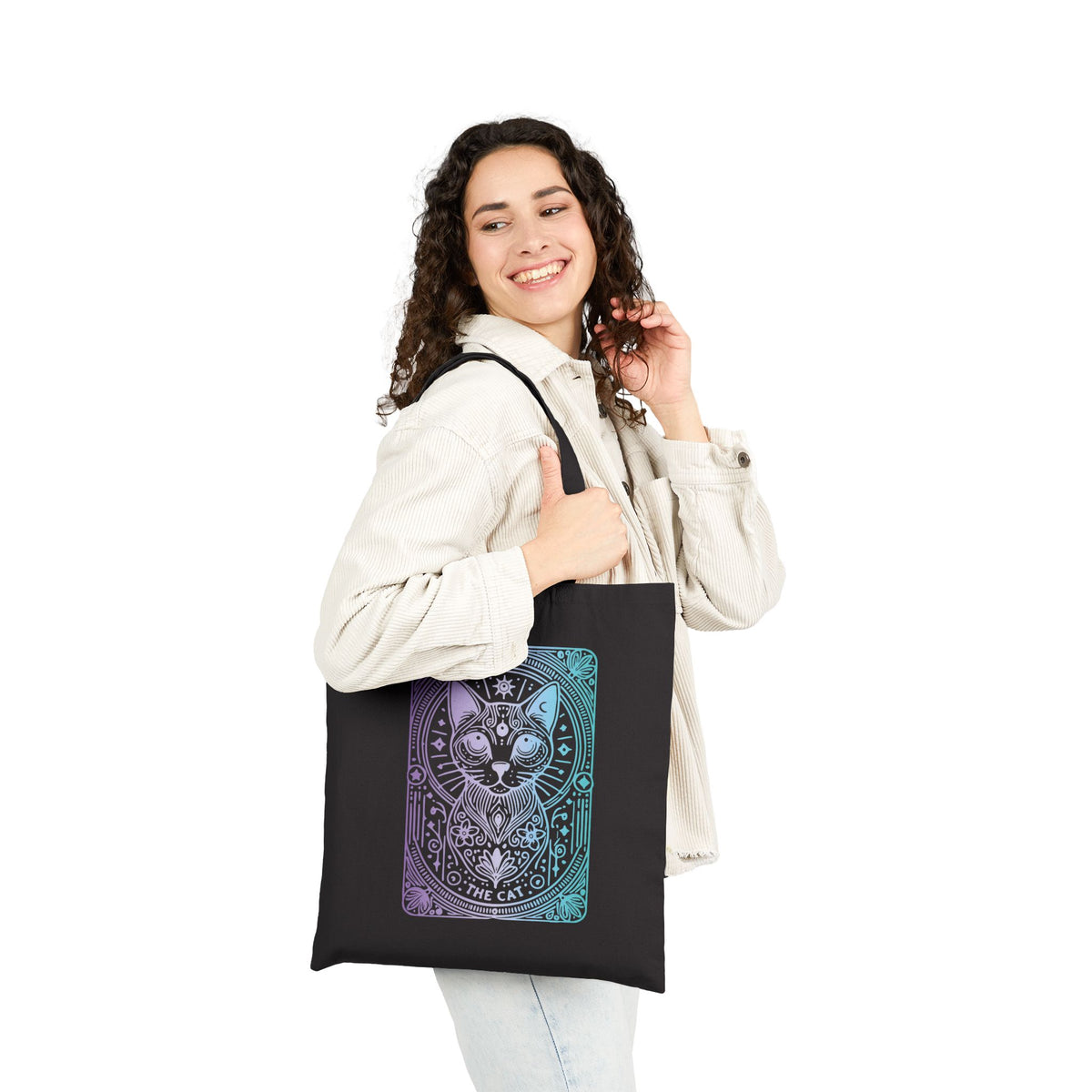 Cat Tarot Tote Bag - Pastel Mystic Cat Canvas Tote