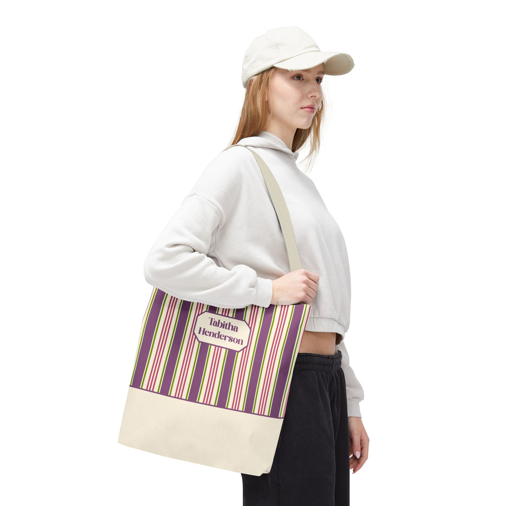 Colorful Striped Tote Bag – Personalizable Purple Pink and Green Tote