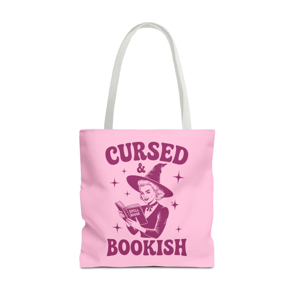 Cursed and Bookish Tote Bag — Witchy Pink Vintage Book Lover Shopper