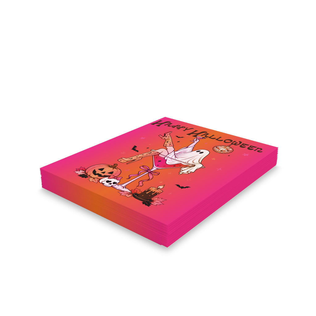 Happy Halloween Ghost Martini Disco Greeting Cards - Pack of 8/16/24