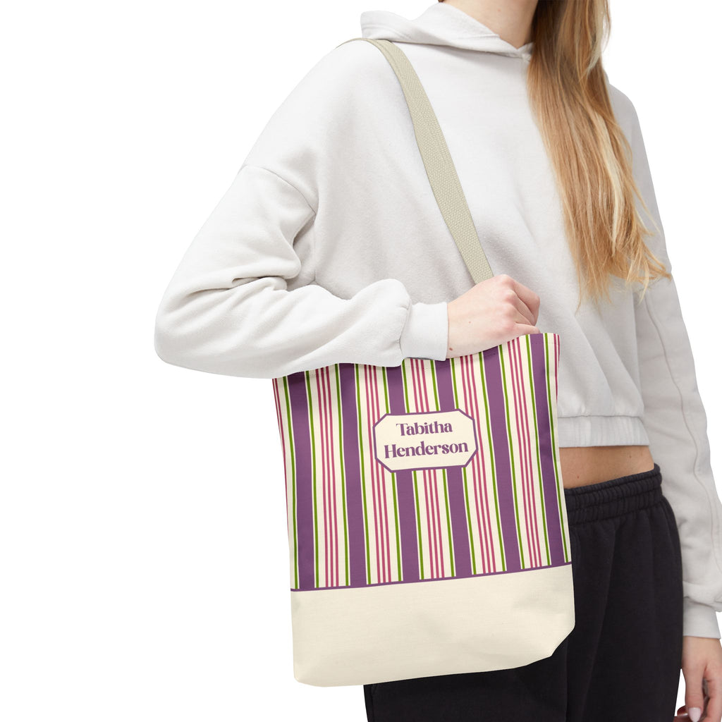 Colorful Striped Tote Bag – Personalizable Purple Pink and Green Tote