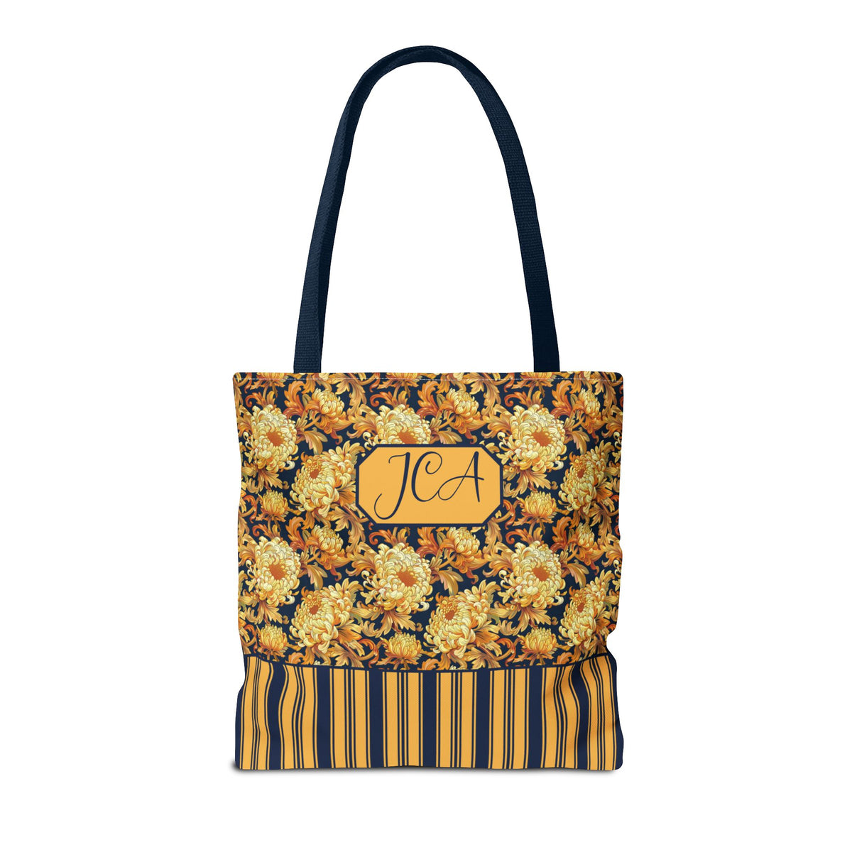 Personalizable Floral Harvest Tote Bag — Vintage Chrysanthemum Striped Tote