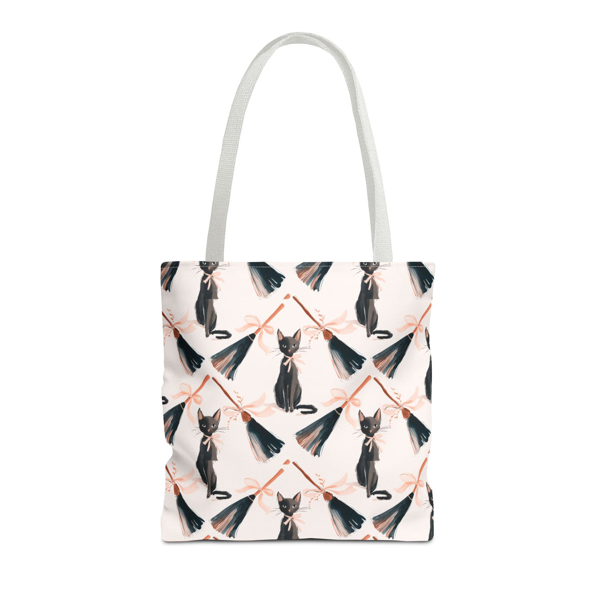 Witchy Black Cat and Broom Tote Bag
