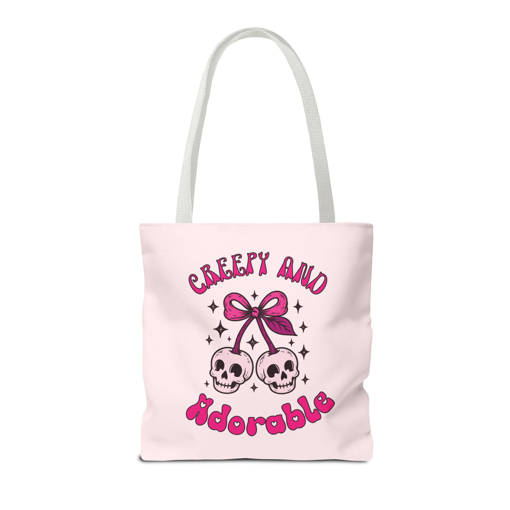 Personalized 'Creepy and Adorable' Pink Skull Cherries Tote Bag - Custom Trick-or-Treat Keepsake