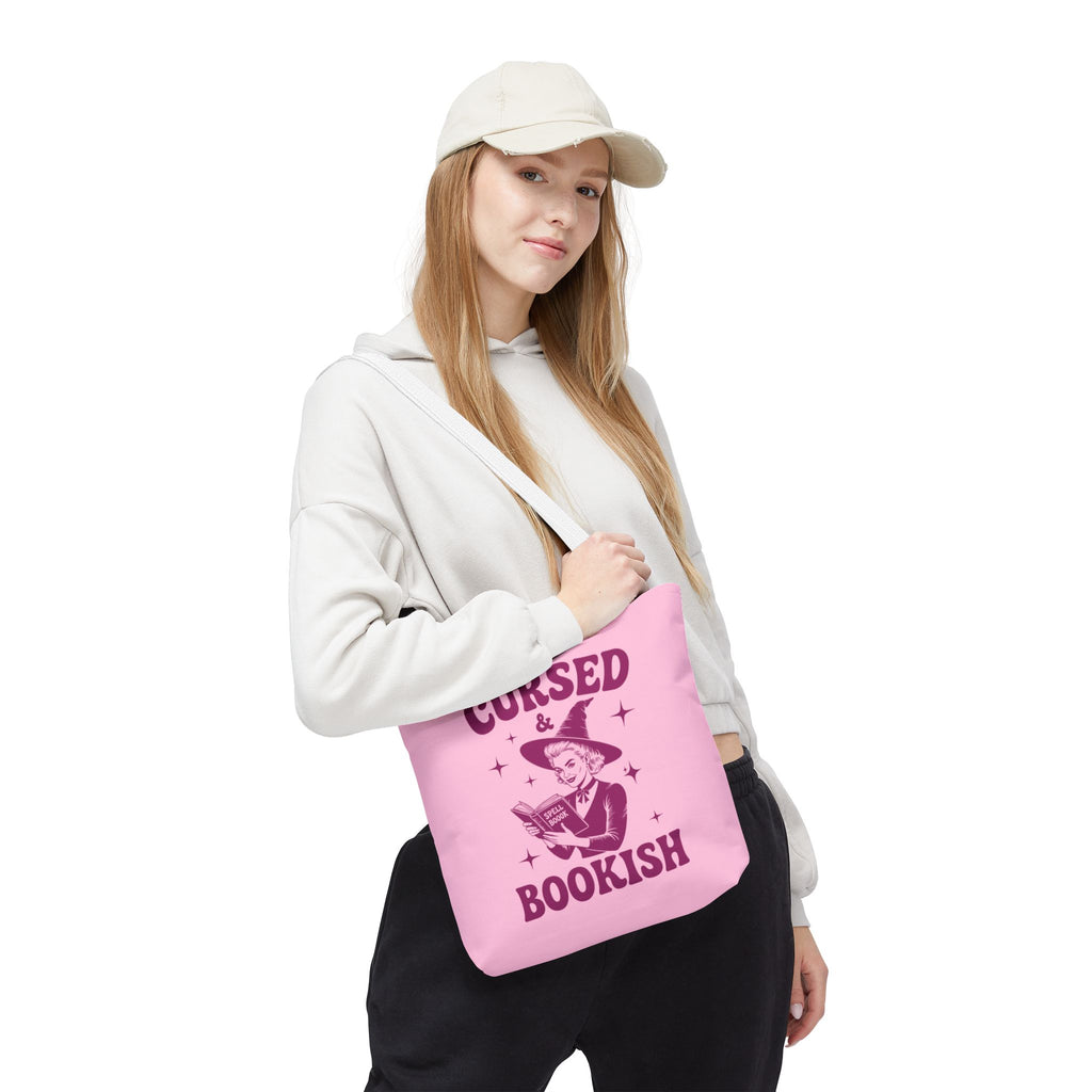 Cursed and Bookish Tote Bag — Witchy Pink Vintage Book Lover Shopper