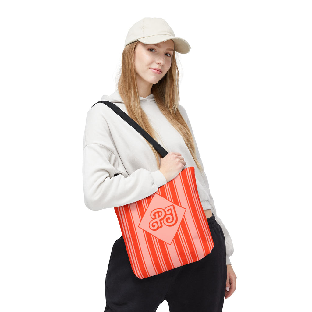 Personalizable Striped Vermillion Tote Bag – Vibrant Vertical Stripe Beach and Market Tote