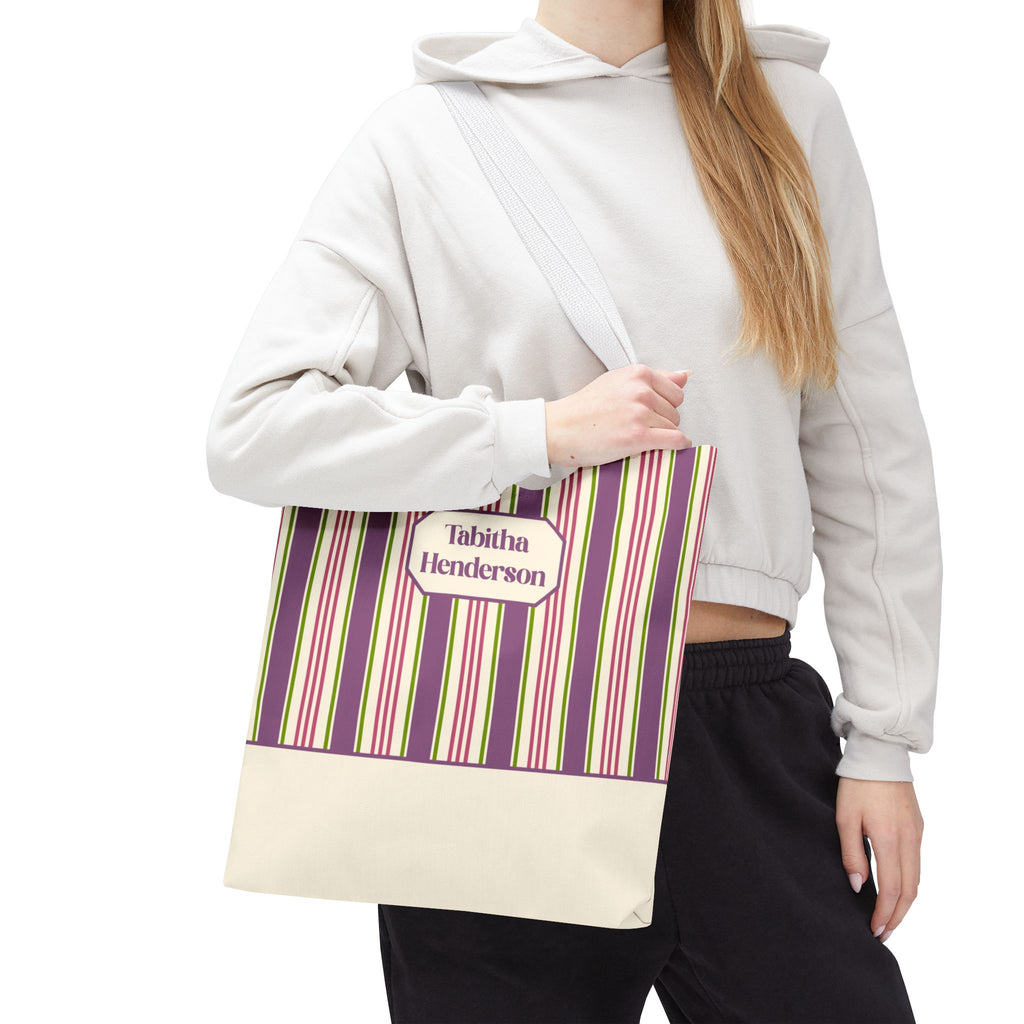 Colorful Striped Tote Bag – Personalizable Purple Pink and Green Tote