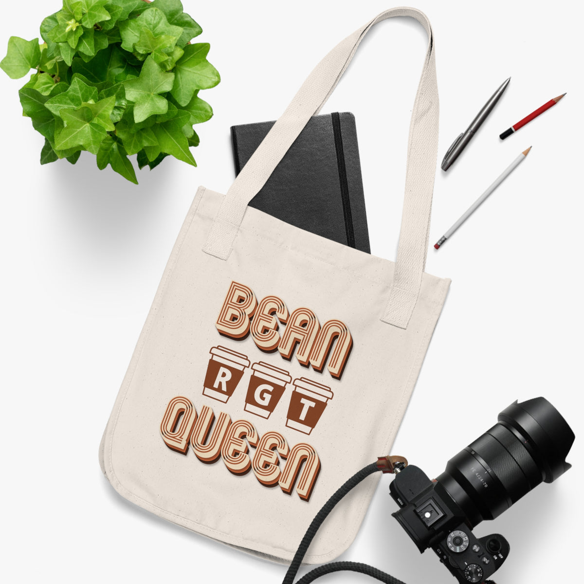 Monogram Coffee Lover's Tote - Bean Queen Organic Canvas Bag