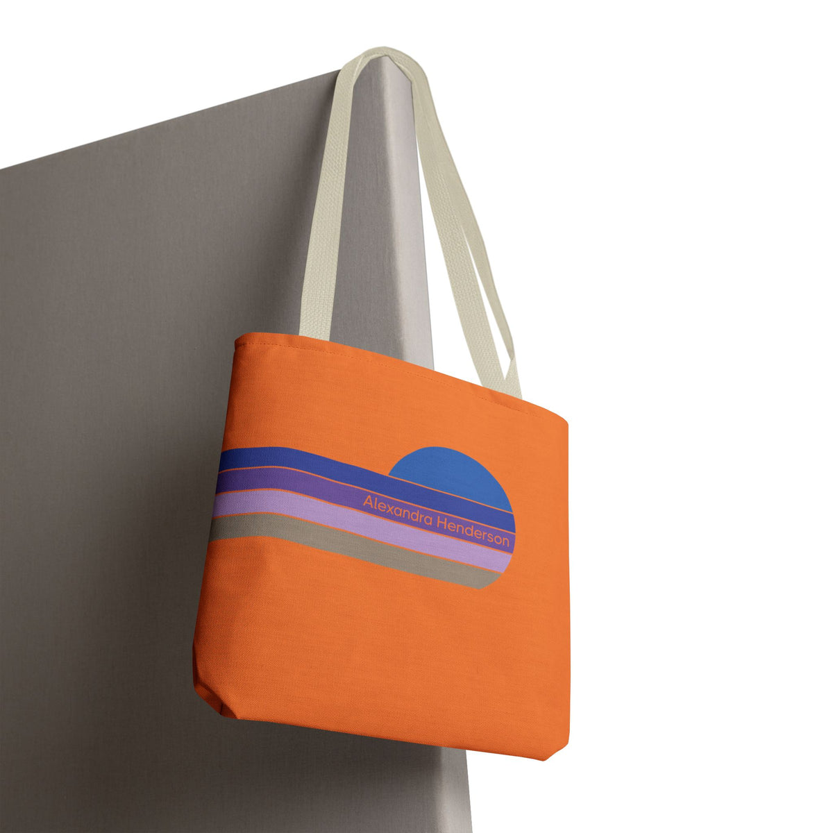 Orange Sunset Stripe Tote Bag – Retro Personalized Name Beach and Market Tote