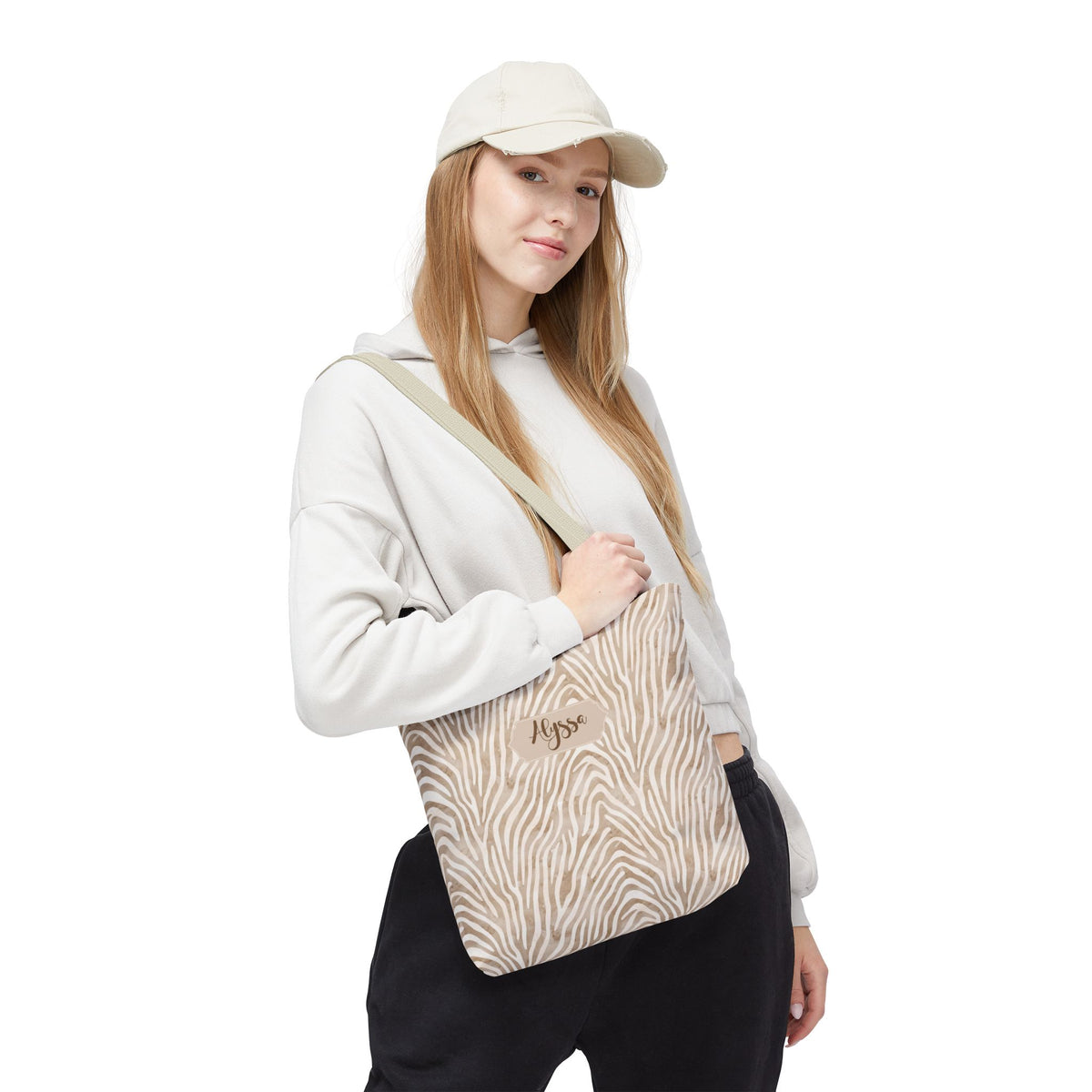 Personalizable Animal Print Bag - Beige Zebra Patterned Tote