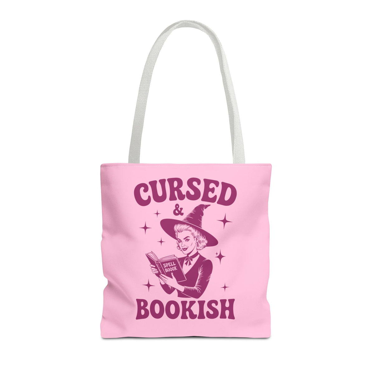 Cursed and Bookish Tote Bag — Witchy Pink Vintage Book Lover Shopper