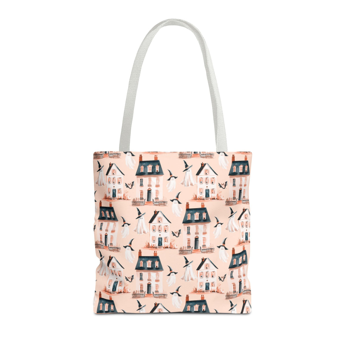 Spooky Cottage Pattern Tote -Haunted Village Ghosts and Houses Bag