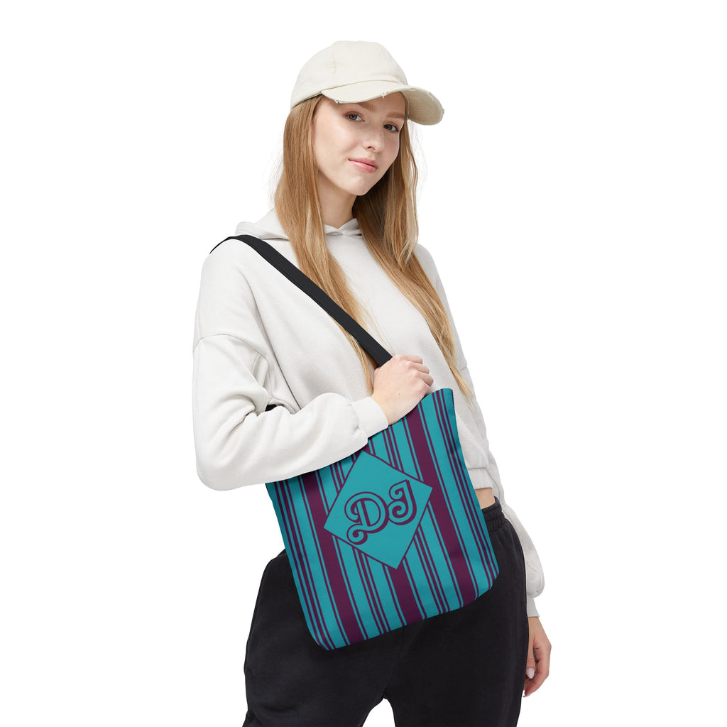 Striped Blue and Purple Monogram Bag - Vibrant Personalizable Market Tote