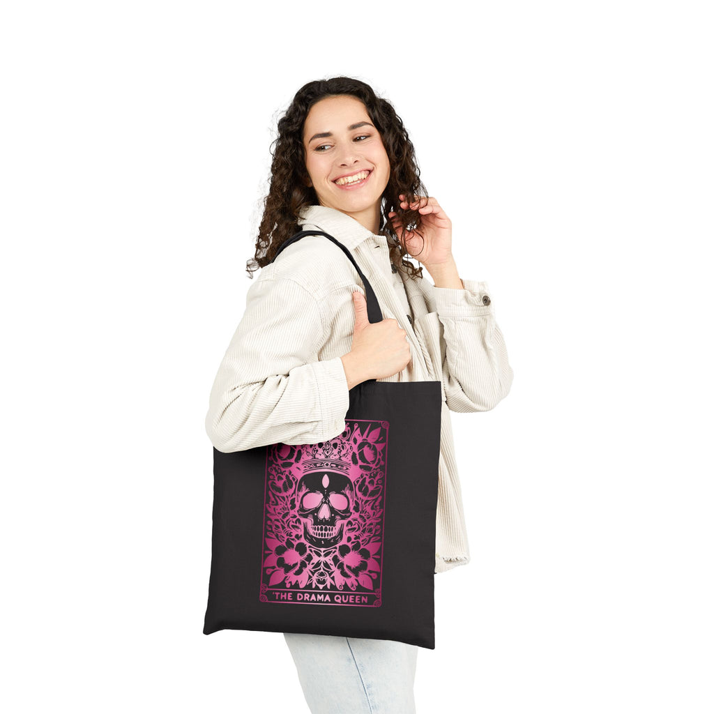 "The Drama Queen" Tarot Bag -Pink Gradient Floral Skull Cotton Canvas Tote