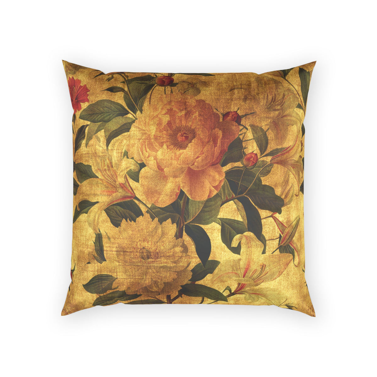 Gold Velvet Decorative Pillow - Elegant Vintage Floral Decorative Pillow