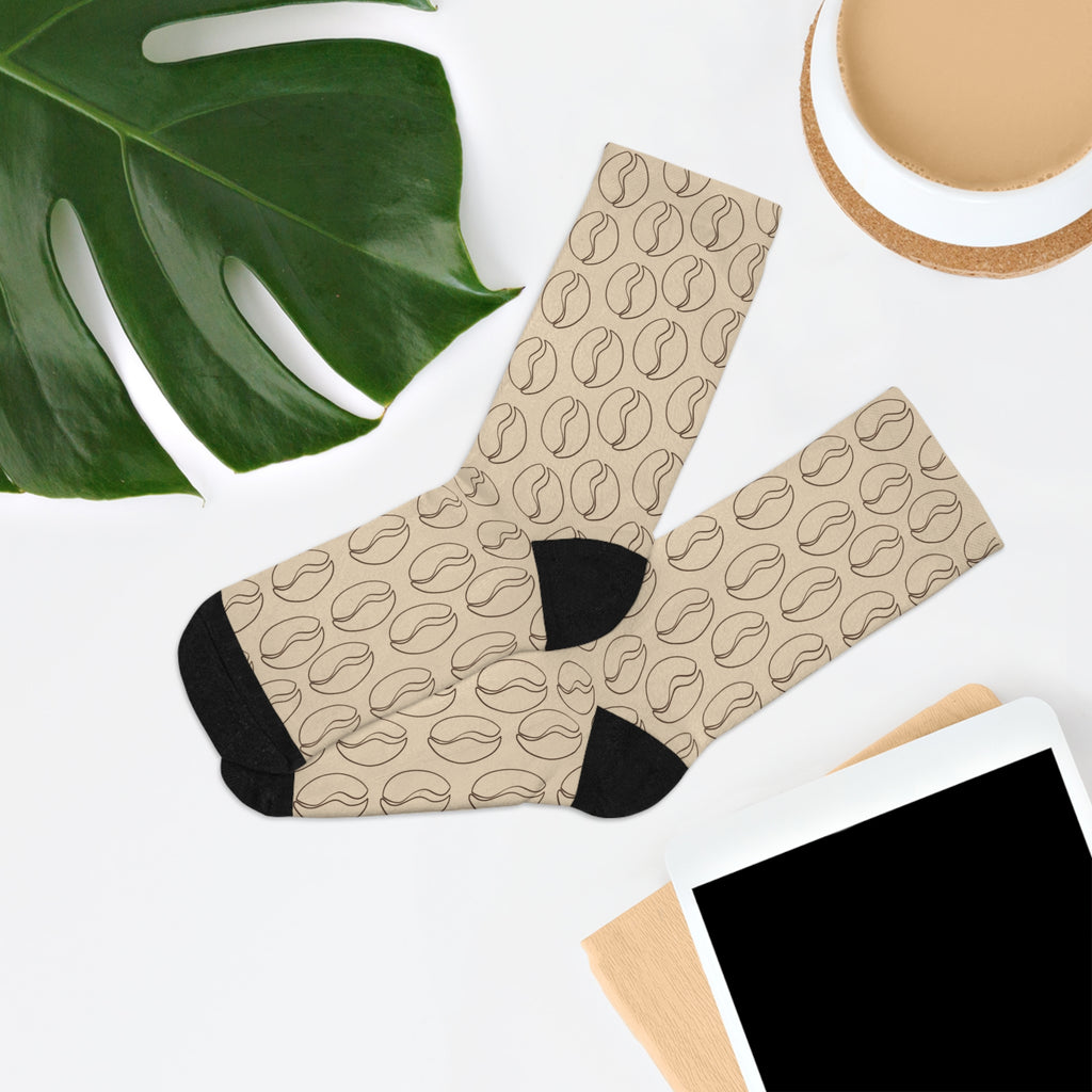 Sophisticated Coffee Lover Socks - Minimalist Coffee Bean Pattern Socks in Cream