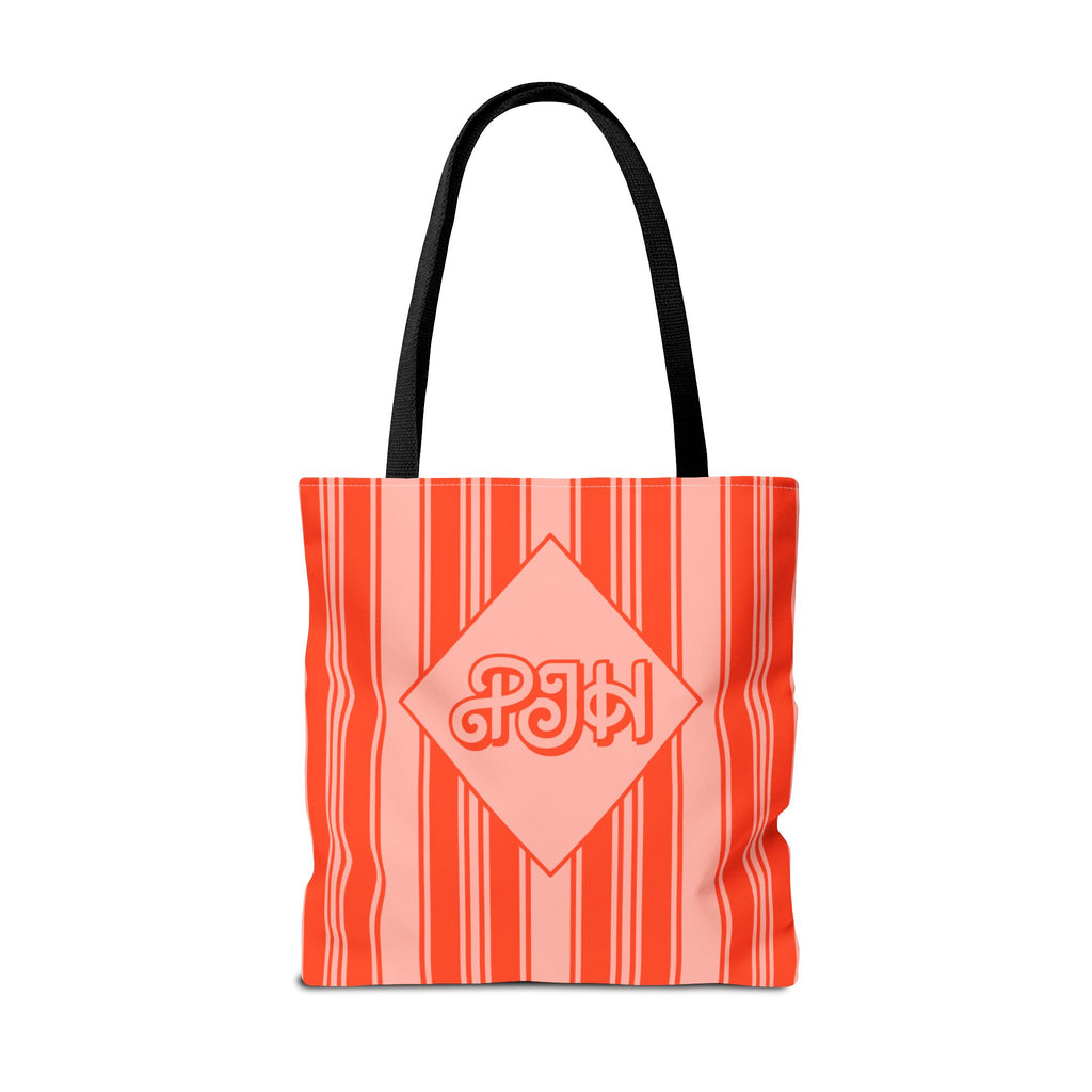 Personalizable Striped Vermillion Tote Bag – Vibrant Vertical Stripe Beach and Market Tote