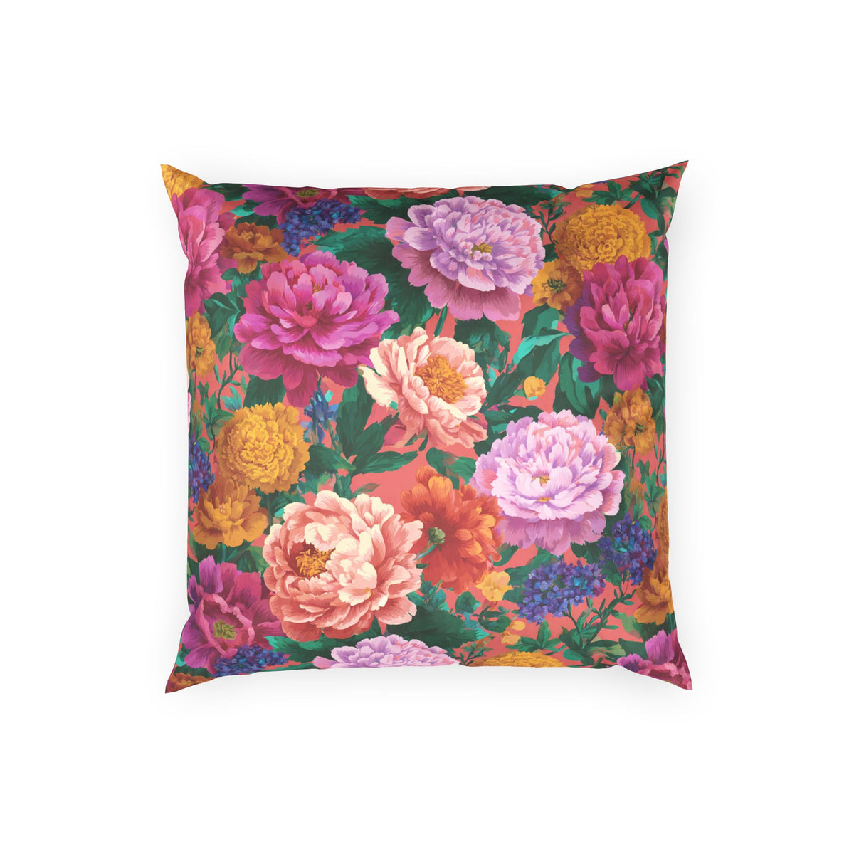 Floral Velvet Pillow - Vibrant Peony Garden Throw Pillow