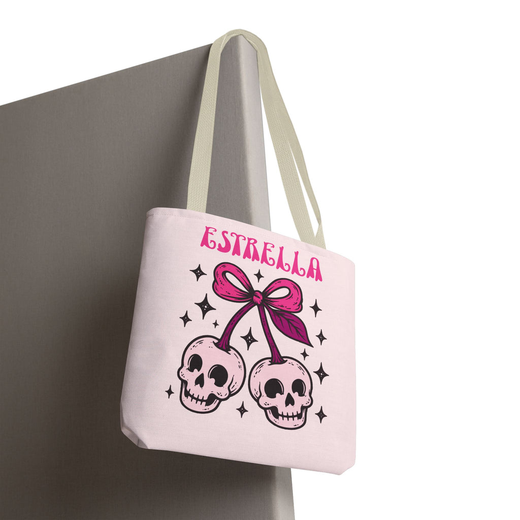 Personalized 'Creepy and Adorable' Pink Skull Cherries Tote Bag - Custom Trick-or-Treat Keepsake