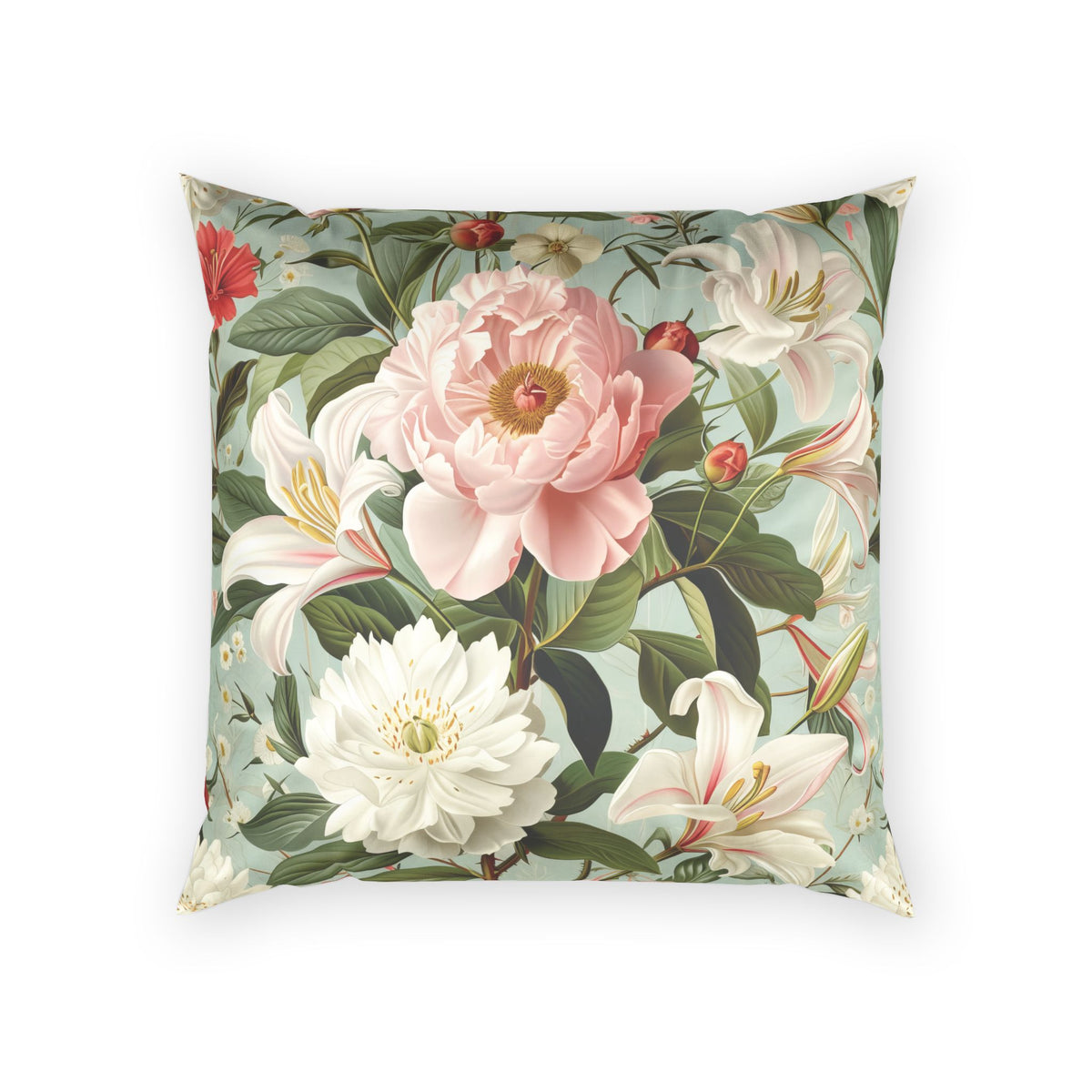 Decorative Velvet Pillow - Elegant Vintage Floral on Green Throw Pillow