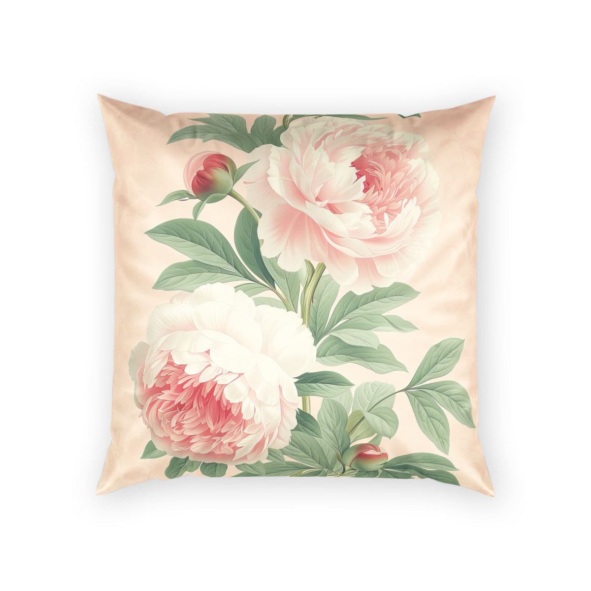 Floral Velvet Throw Pillow - Pink Peonies Vintage Decorative Pillow