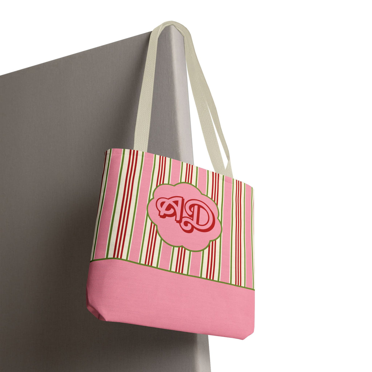 Customizable Striped Pink Tote Bag – Vintage Strawberry Stripe Monogram Tote Bag