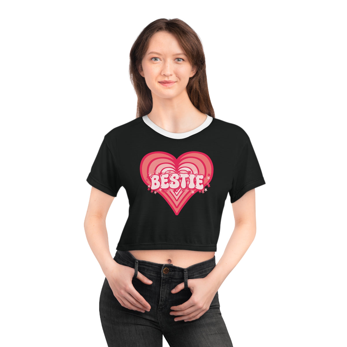 Best Friend Personalizable Crop Top - Strawberry Milk Pink Bestie Heart T-Shirt
