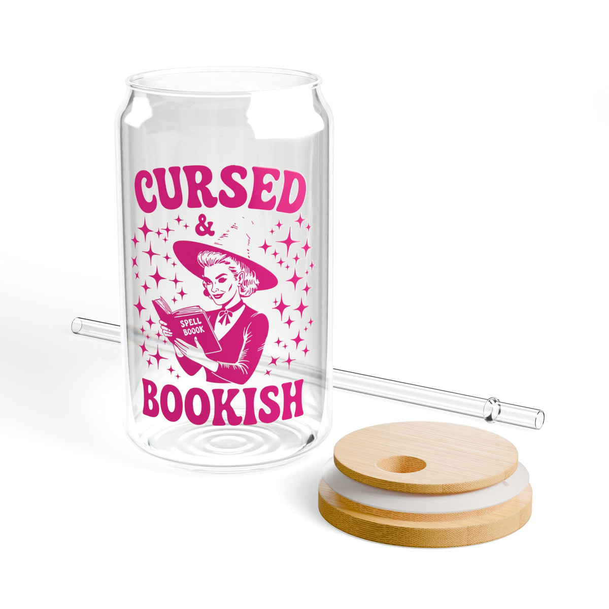 Cursed and Bookish 16oz Sipper Glass – Witchy Reading Lover Tumbler with Straw