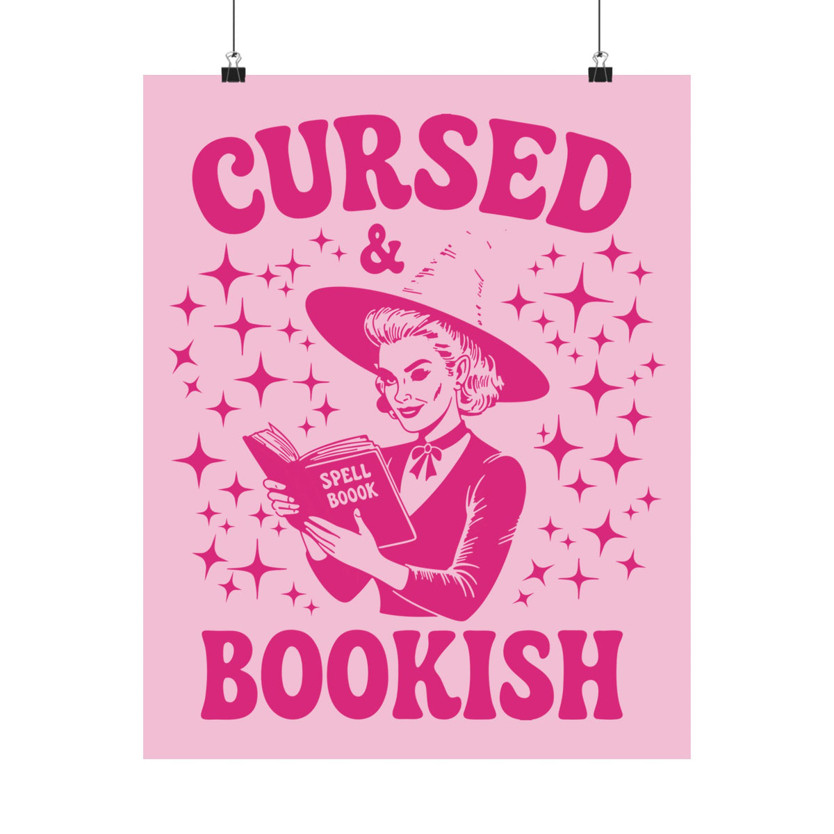 Halloween Cursed and Bookish Poster — Pink Witch Book Lover's Print