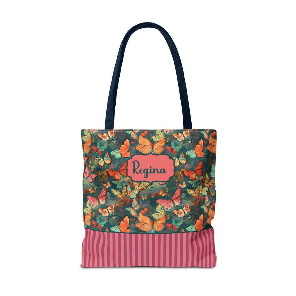Personalizable Girly Handwriting Bag - Dreamy Butterfly Striped Tote