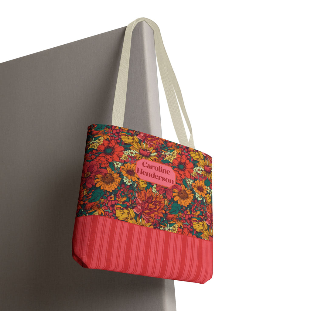 Personalizable Floral Tote - Floral Striped Harvest Tote Bag