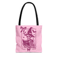 Pink Reading Witch Skeleton Tote Bag — Cute Coquette Frame Halloween Tote