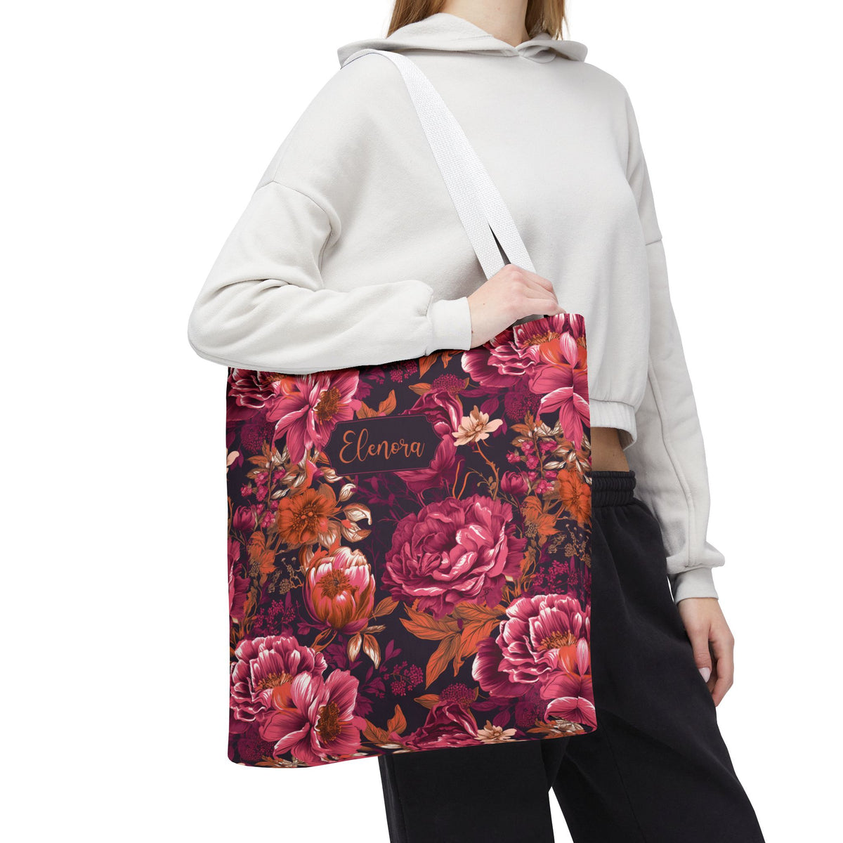 Personalizable Floral Maximalist Tote - Vivid Magenta and Orange Print Bag